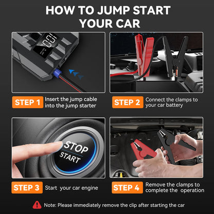 Car Battery Jump Starter 3000A Jump Box Portable Car Starter Battery Pack with Extended Jumper Cables
